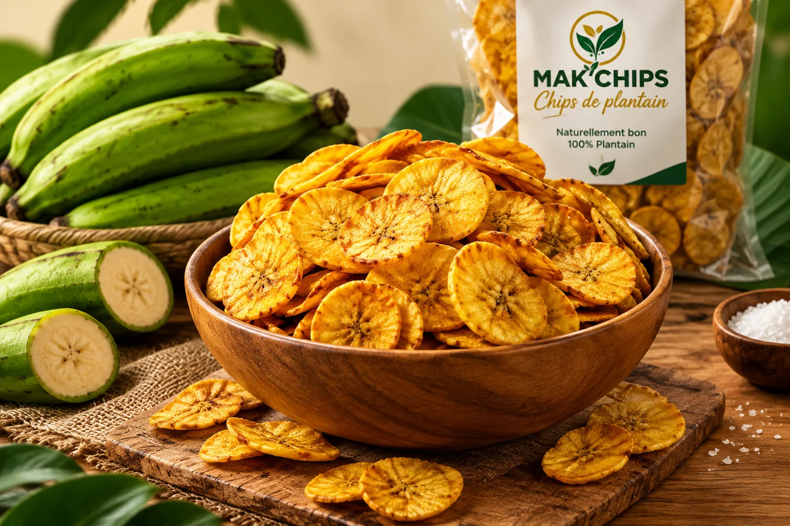 Chips de plantain dorées et croustillantes